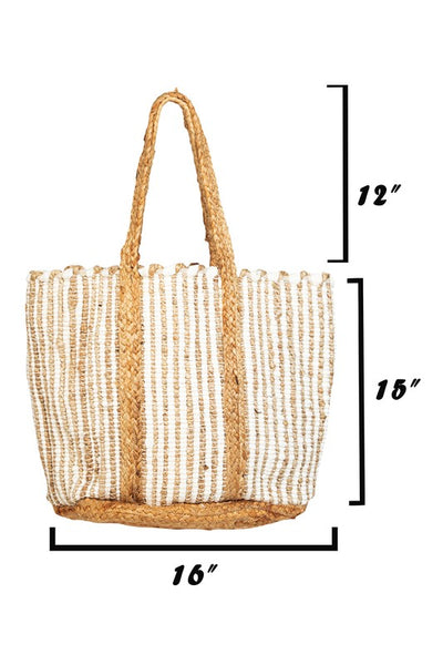 Two Tone Braided Jute Tote Bag