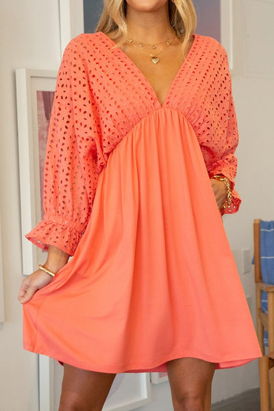 COTTON EYELET CONTRAST BODICE WITH 3/4 SLEEVE