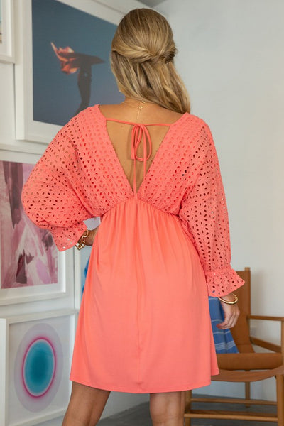 COTTON EYELET CONTRAST BODICE WITH 3/4 SLEEVE