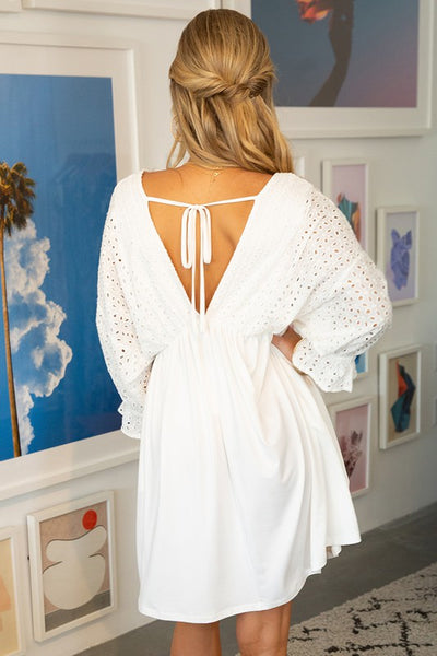 COTTON EYELET CONTRAST BODICE WITH 3/4 SLEEVE