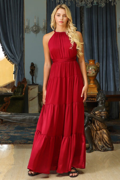 SLEEVELESS HALTER MAXI DRESS