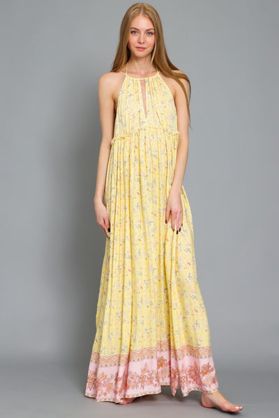 SLEEVELESS HALTER EMPIRE WAIST MAXI DRESS