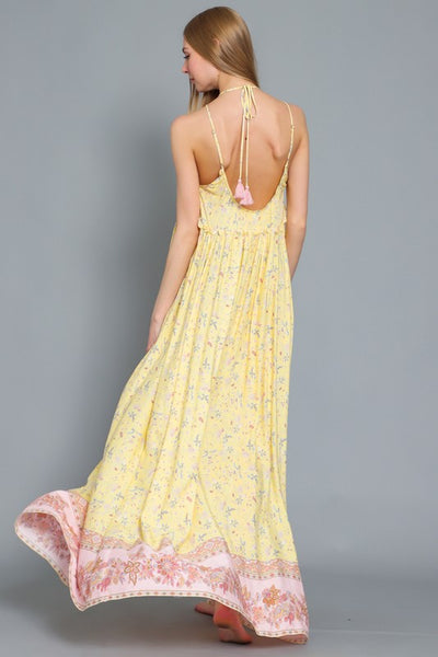 SLEEVELESS HALTER EMPIRE WAIST MAXI DRESS