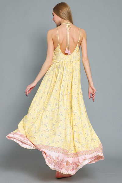 SLEEVELESS HALTER EMPIRE WAIST MAXI DRESS