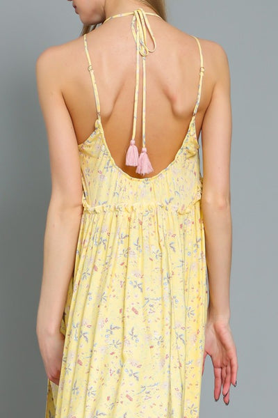 SLEEVELESS HALTER EMPIRE WAIST MAXI DRESS