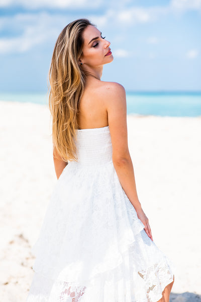 Tiered Skirt Strapless Lace Dress