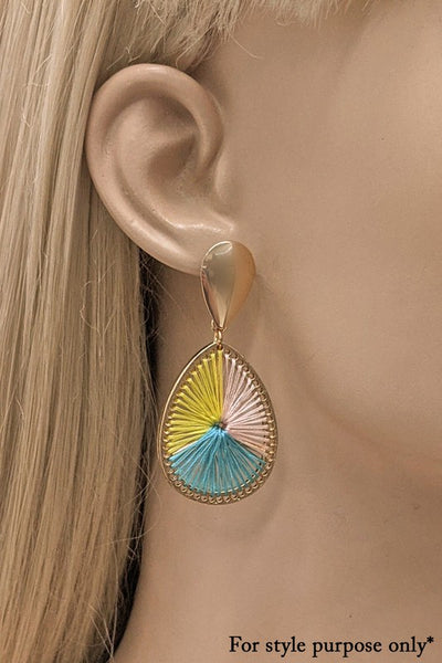 Multi Color Satin Silky Threaded Tear Drop Earrings