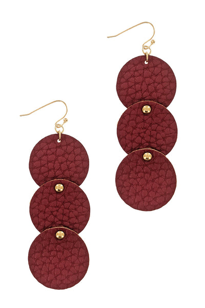 Triple Circular Leather Drop Fashion Earrings