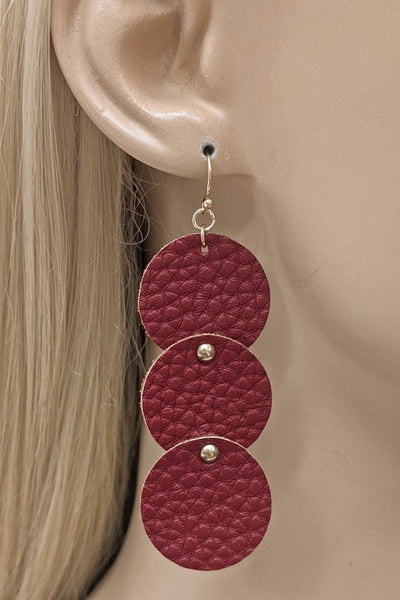Triple Circular Leather Drop Fashion Earrings