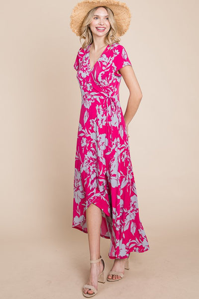 Plus Size Floral Faux Wrap Hi-Low Maxi Dress