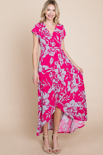 Plus Size Floral Faux Wrap Hi-Low Maxi Dress
