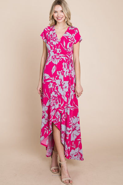 Plus Size Floral Faux Wrap Hi-Low Maxi Dress