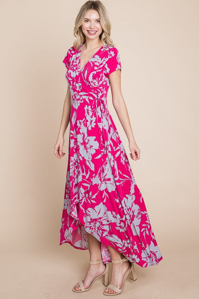 Plus Size Floral Faux Wrap Hi-Low Maxi Dress