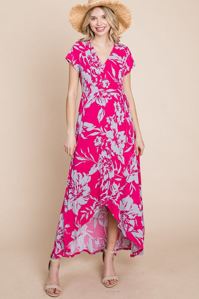 Plus Size Floral Faux Wrap Hi-Low Maxi Dress