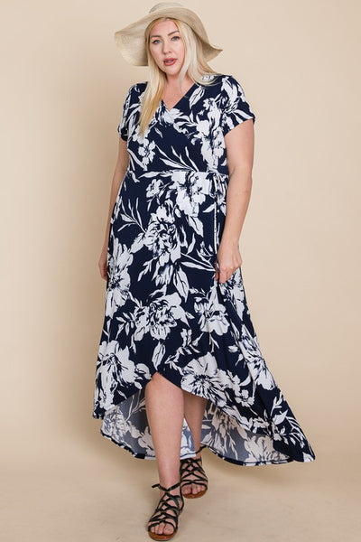 Plus Size Floral Faux Wrap Hi-Low Maxi Dress