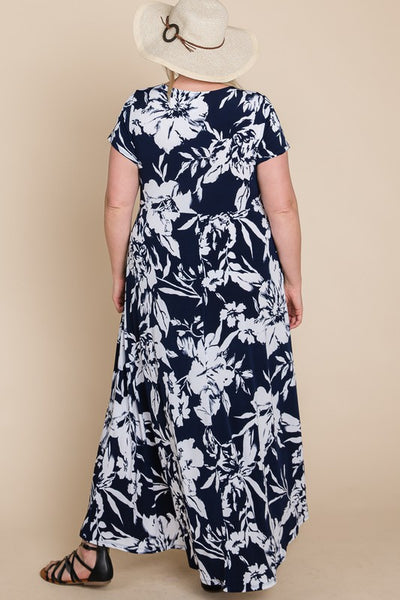 Plus Size Floral Faux Wrap Hi-Low Maxi Dress
