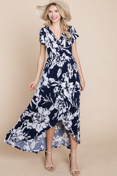 Floral Faux Wrap Hi-Low Maxi Dress