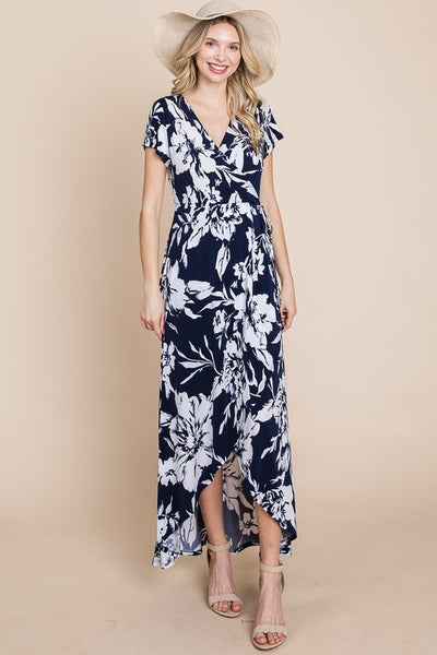 Floral Faux Wrap Hi-Low Maxi Dress