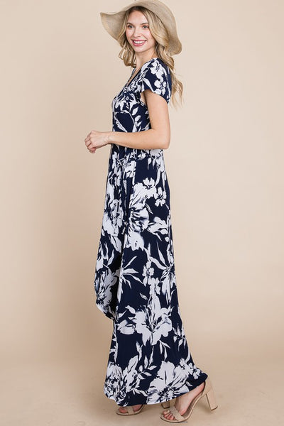 Floral Faux Wrap Hi-Low Maxi Dress