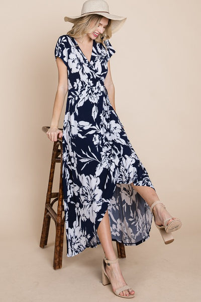 Floral Faux Wrap Hi-Low Maxi Dress