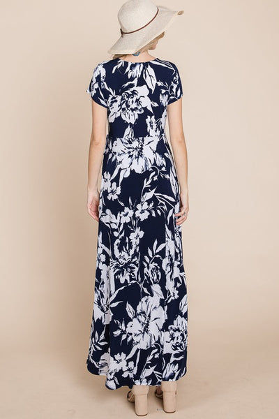 Floral Faux Wrap Hi-Low Maxi Dress