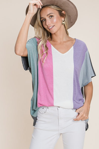 Striped Color Block Tunic Top