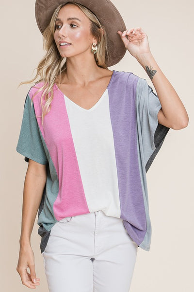 Striped Color Block Tunic Top