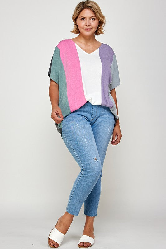 Plus Size Striped Color Block Tunic Top