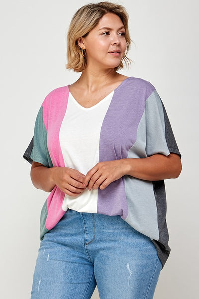 Plus Size Striped Color Block Tunic Top