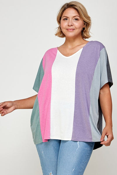 Plus Size Striped Color Block Tunic Top