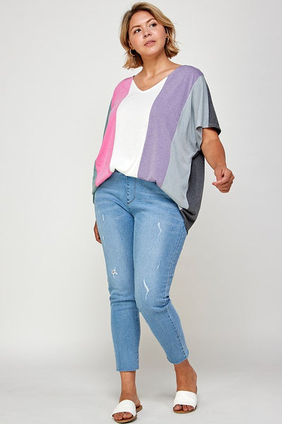 Plus Size Striped Color Block Tunic Top