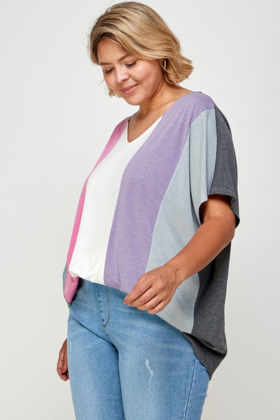 Plus Size Striped Color Block Tunic Top