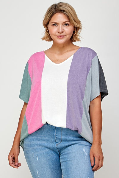 Plus Size Striped Color Block Tunic Top