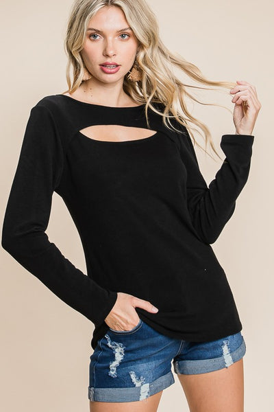 Solid Cut Out Long Sleeve Top