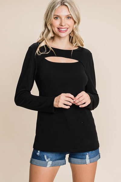 Solid Cut Out Long Sleeve Top