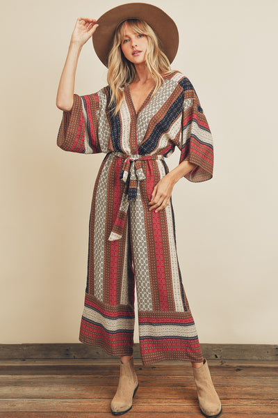 Ethnic Stripe Kimono Jumpsuit
