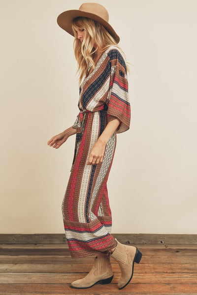 Ethnic Stripe Kimono Jumpsuit