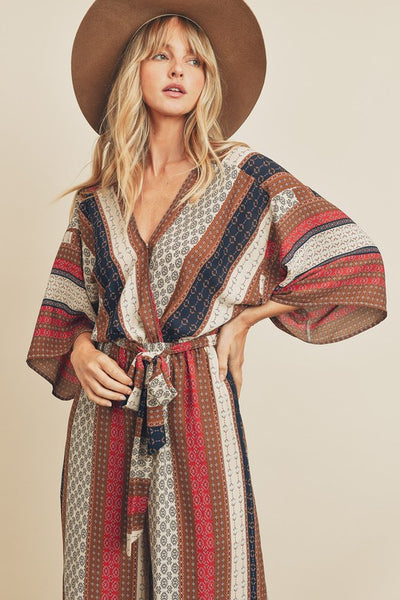 Ethnic Stripe Kimono Jumpsuit