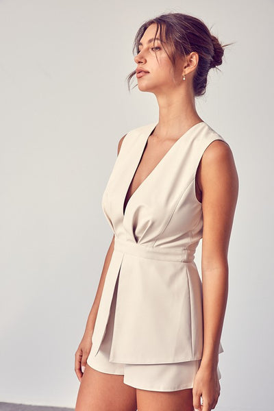 DEEP V-NECK faux leather ROMPER