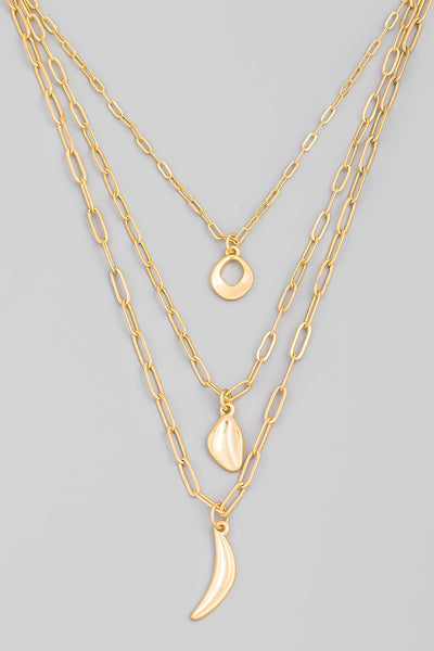 Curved Geo Pendant Layered Chain Necklace
