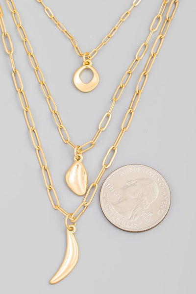 Curved Geo Pendant Layered Chain Necklace