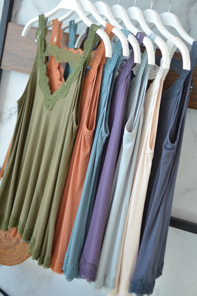 FRESH WASHED TIDAL DYE LACE TRIM HALTER TOP