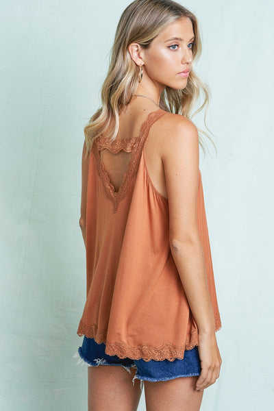 FRESH WASHED TIDAL DYE LACE TRIM HALTER TOP