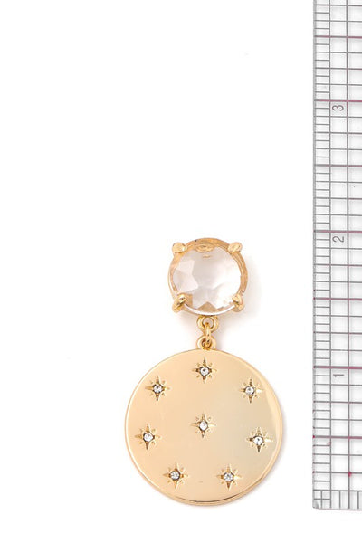 Crystal Round Coin Drop Earrings