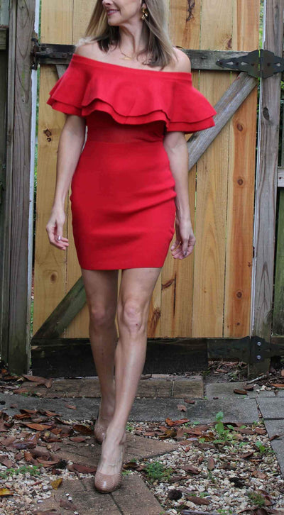 OFF THE SHOULDER KNIT DRESS