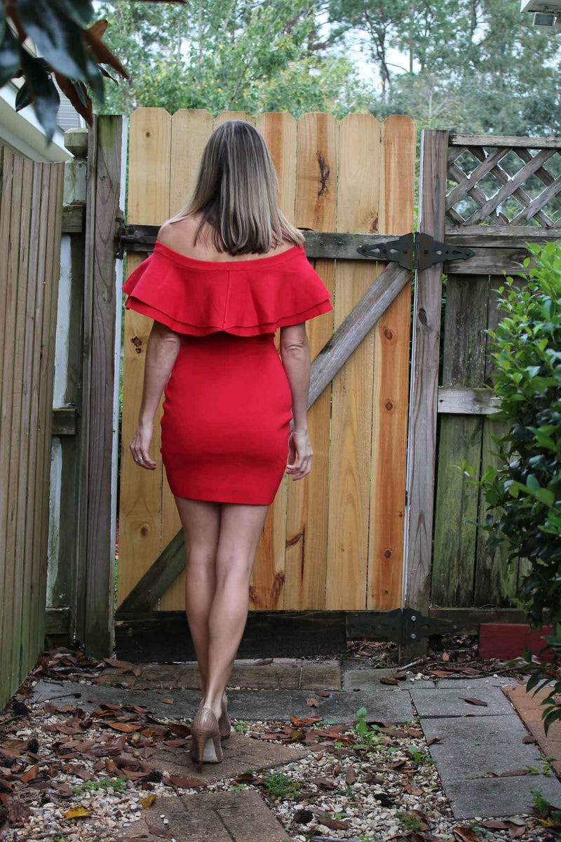 OFF THE SHOULDER KNIT DRESS