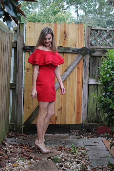 OFF THE SHOULDER KNIT DRESS