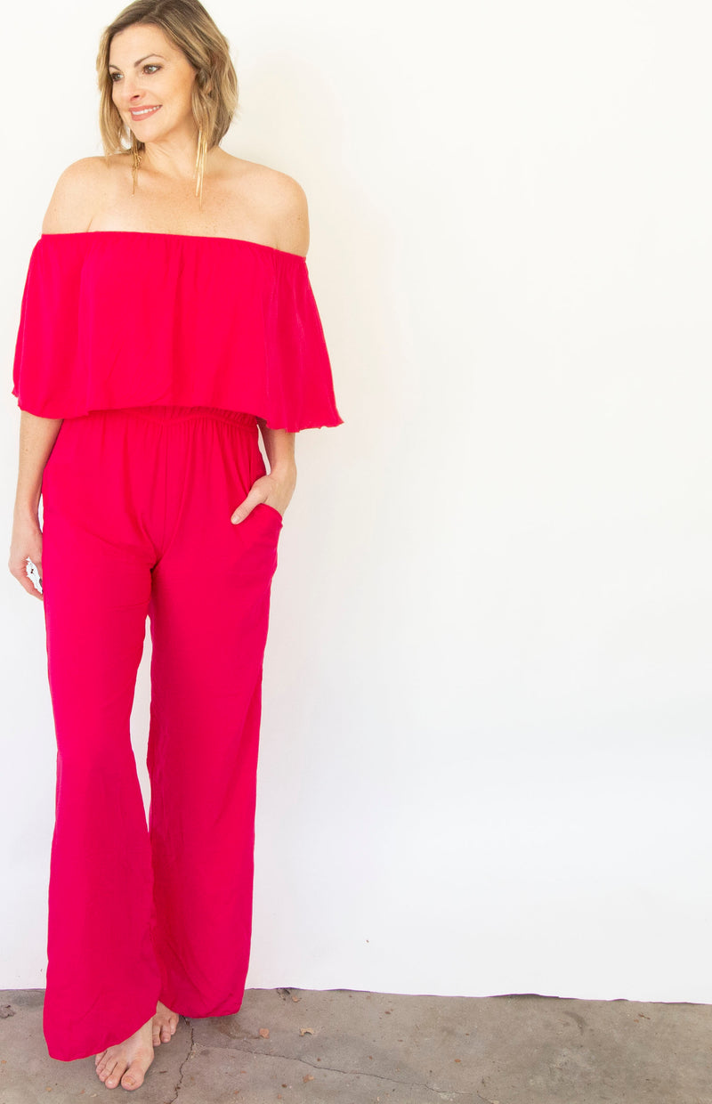 Off The Shoulder Ruffle Jumpsuit