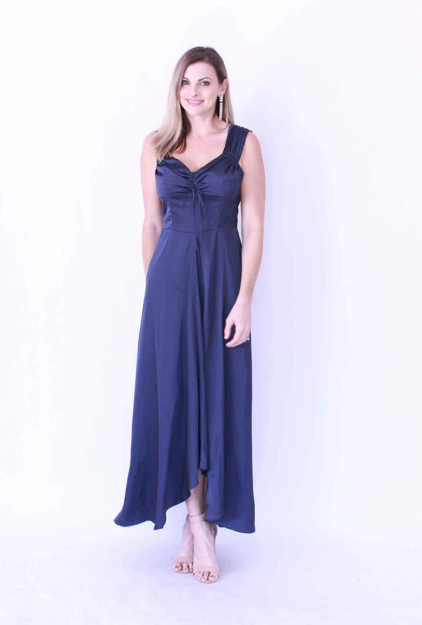 EMPIRE MAXI DRESS WITH GATHERED SLEEVE