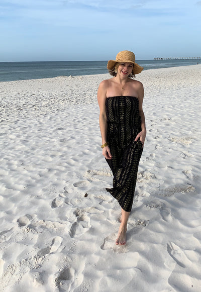 Strapless Coulotte Jumpsuit with Gold Detail